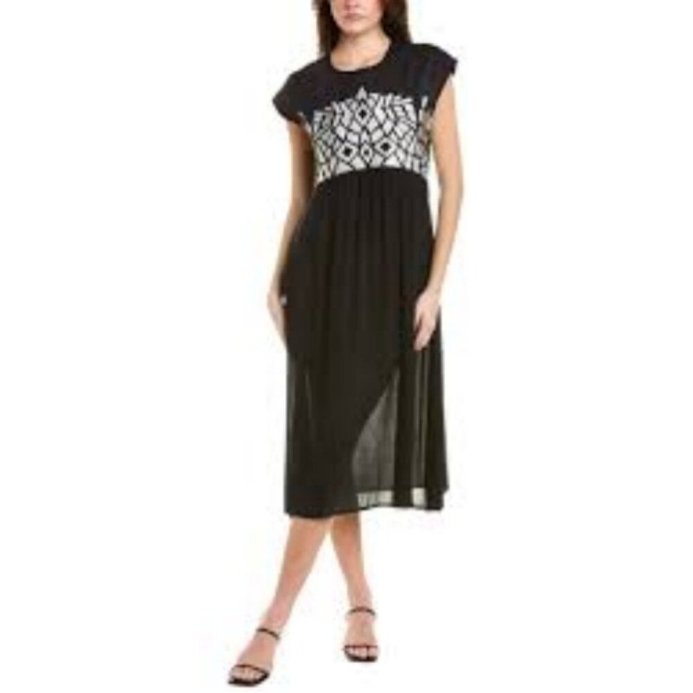 Anthropologie bl^nk London Large Elegant Black Midi Dress with White Pattern